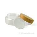 Toptan kozmetik kapları yüz kremi kullanımı 5g 15g 30g 50g bambu kapaklı 100g buzlu temizle cam Kavanoz
